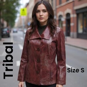 Tribal Burgandy Reptile Print Jacket With Sweater Back Inserts Size S